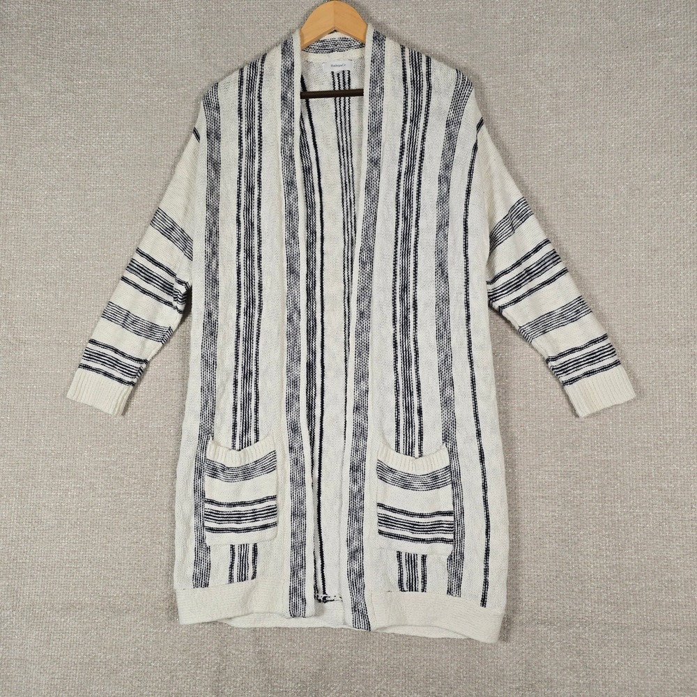 Hailey & Co Womens‎ Striped Open Front Cotton Longline Cardigan Navy Cream M